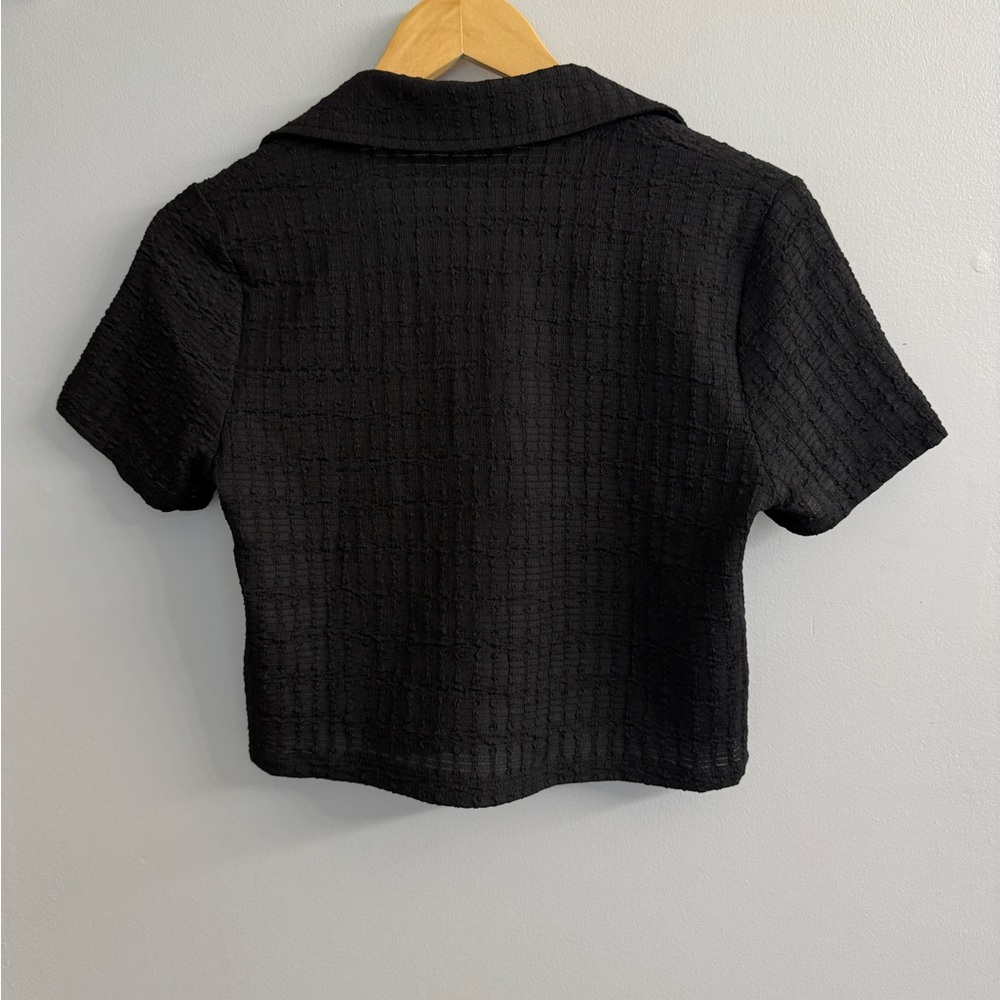 Astr The Label Black Zoey Tie Front Collared Cropped Top Sz M Y2K Festival - Picture 6 of 10